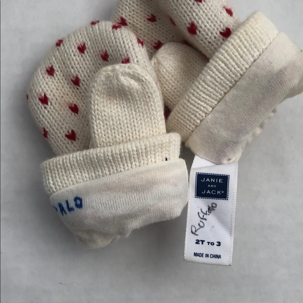 Janie and Jack Fair Isle Cotton Knit Pompom Beanie and mittens Size 2T-3